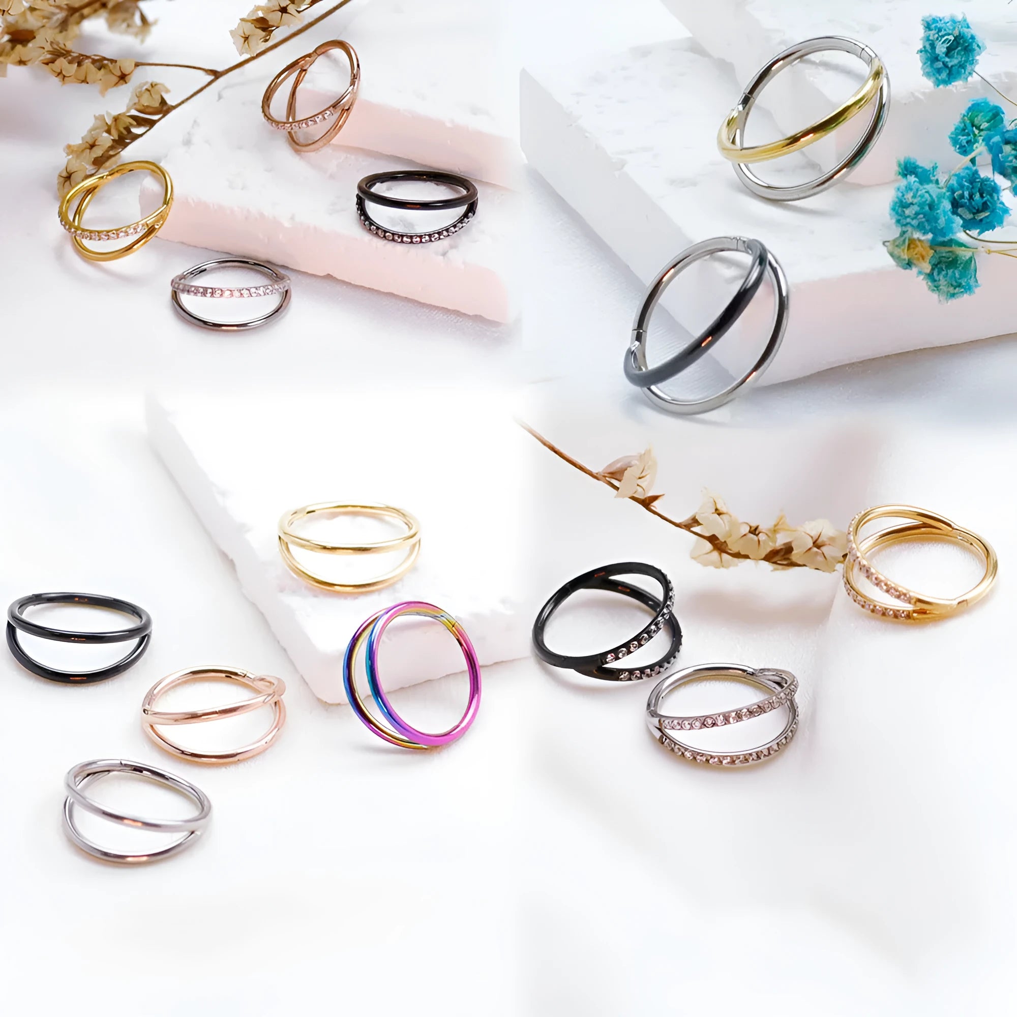 Titanium alloy fork-style nose ring on a plain background, showing the corkscrew shape and post.