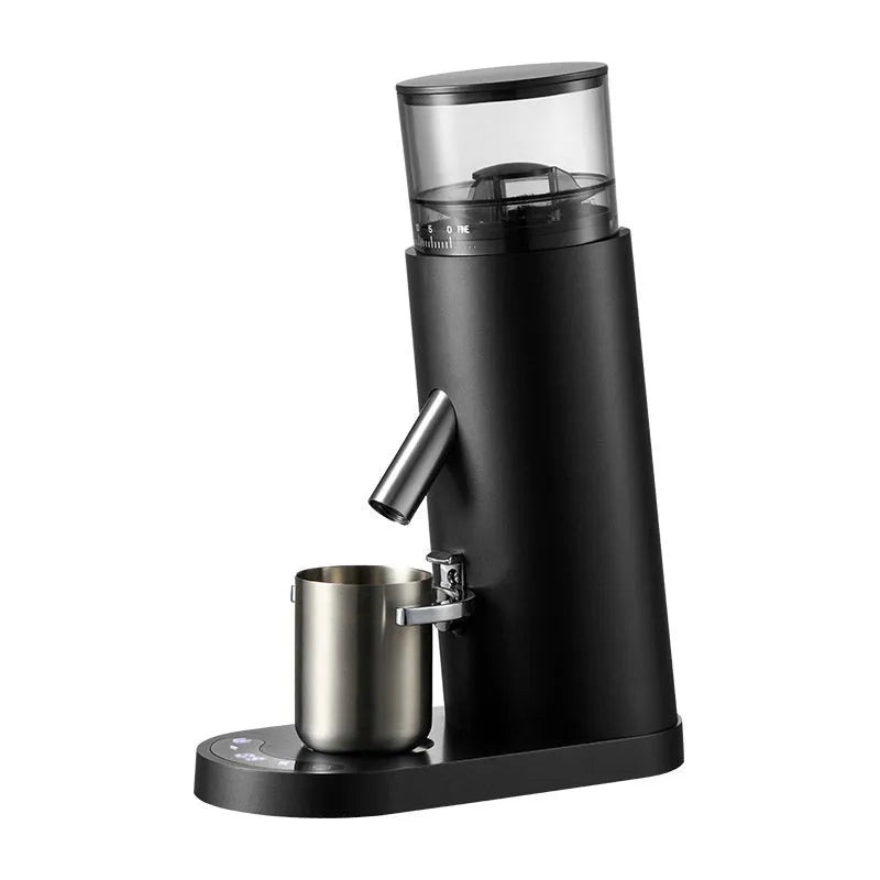 Portable electric coffee grinder and maker with stainless steel body in beige or black