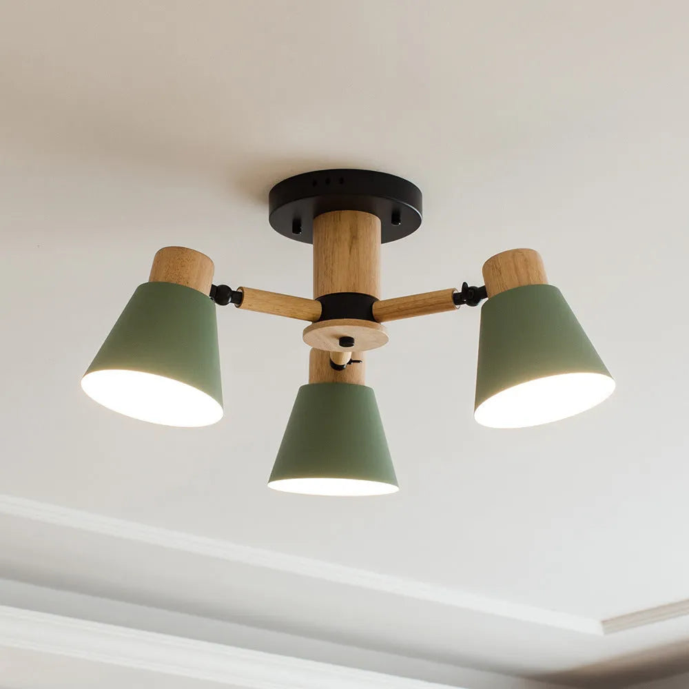 Nordic style macaron ceiling lamp with ironwood construction in multiple colour options