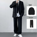 Men's plus size suit jacket with trousers shirt and tie ensemble in college style