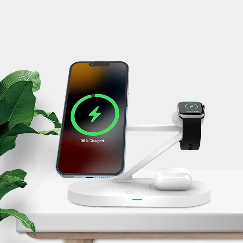 Magnetic suction wireless charger for iPhone Apple Watch and AirPods in black