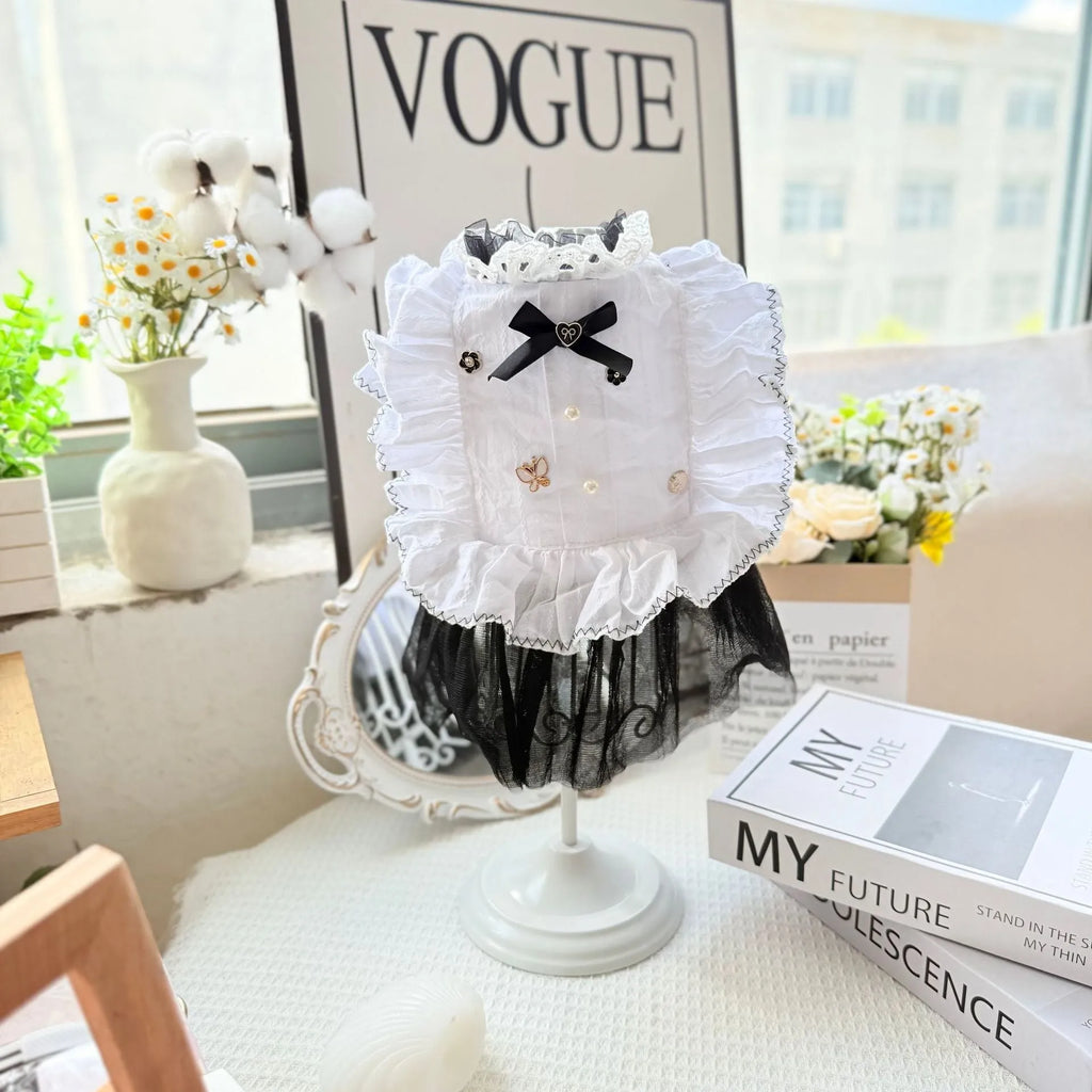 White polyester princess-style waltz gauze skirt pet clothing for small dogs on size chart