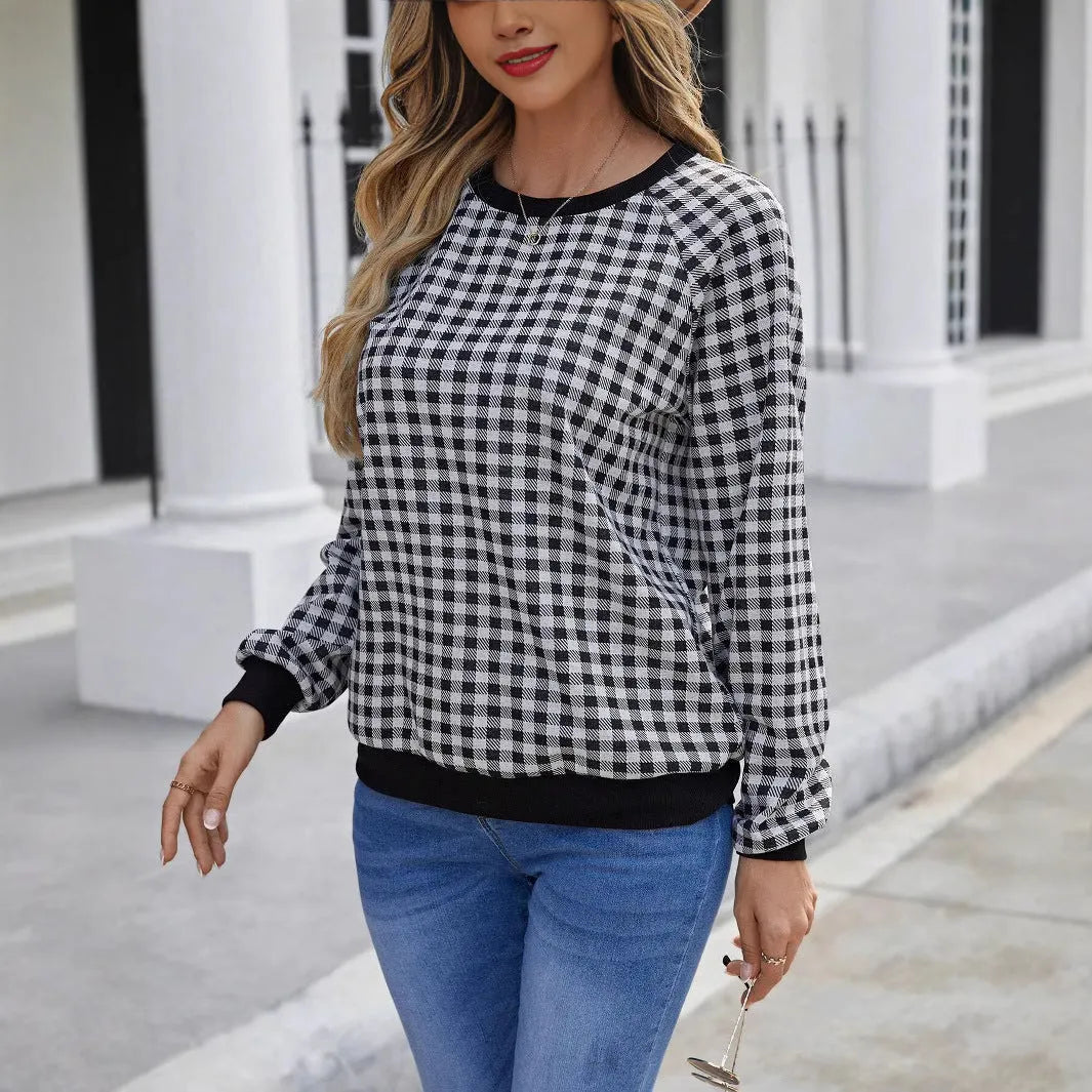 Black Japanese sweet plaid pullover long sleeve polyester sweater with striped pattern