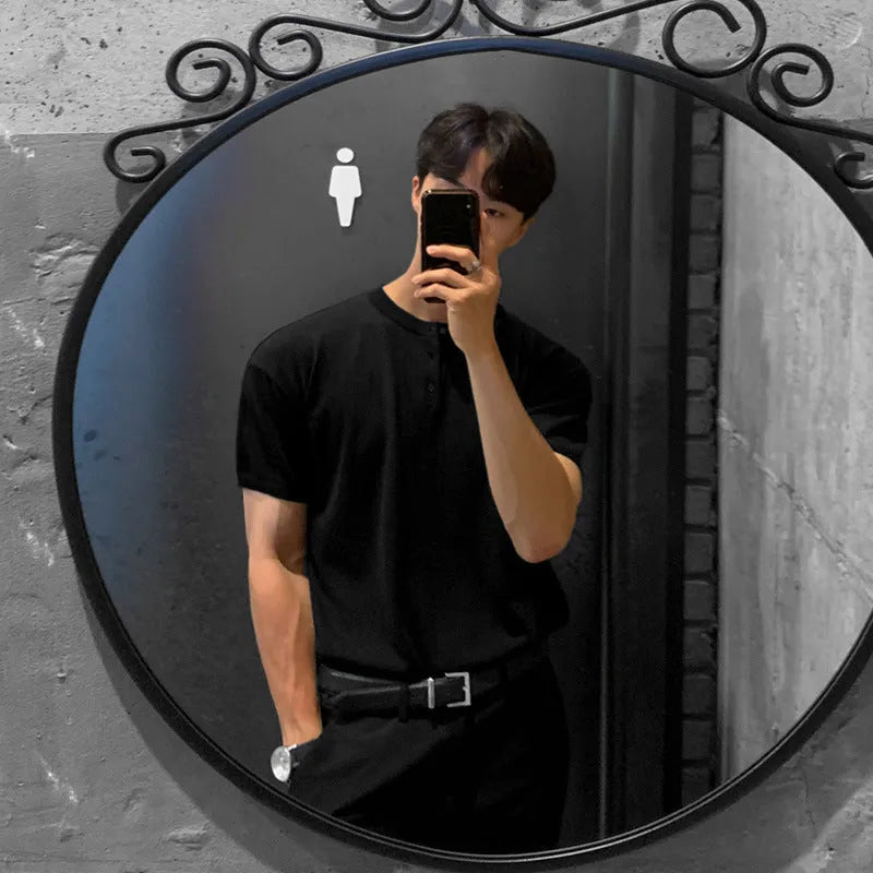 Men's slim-fit ice silk knitted shirt in black, khaki, or white with short sleeves for casual wear