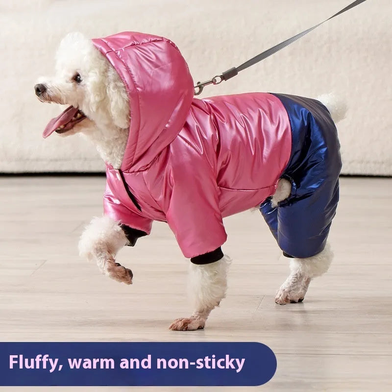 Green waterproof cotton dog coat with four-legged design