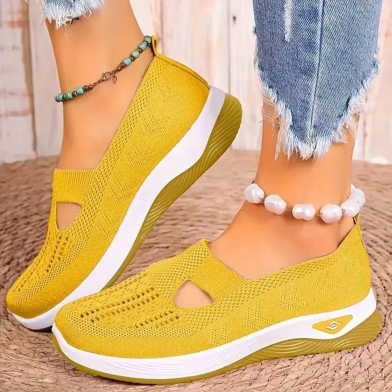 Women's T-strap mesh casual shoes with soft PVC soles in six colour options