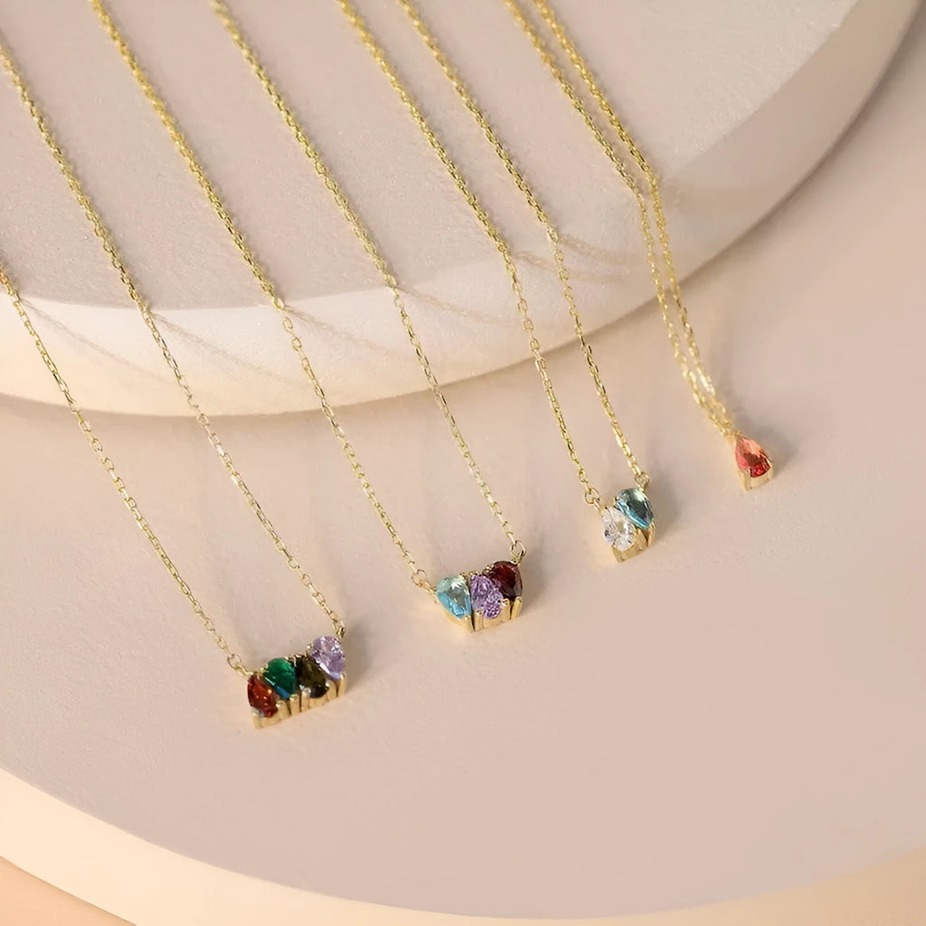 Titanium steel zircon birthstone necklace in silver with princess cut pendant on clavicle chain
