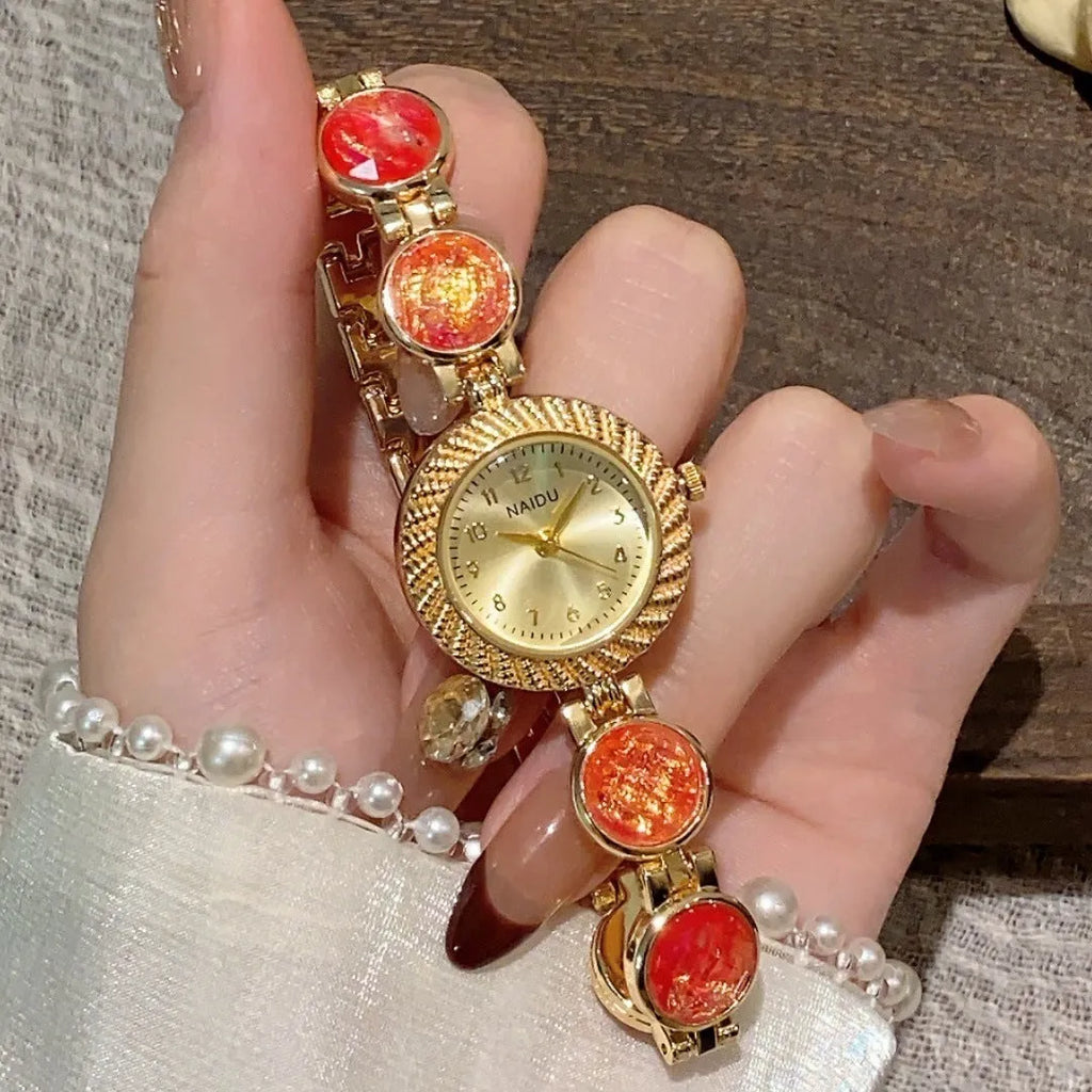 Women's round quartz watch with a 25mm dial, shown in a selection of six different colours.