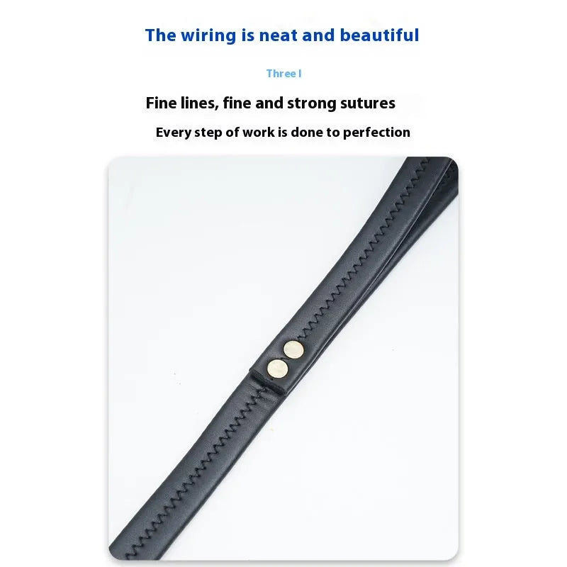 Roran black PU leather pet traction belt with adjustable handle showing length measurement