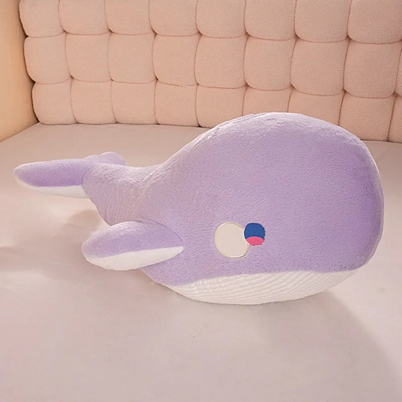 Soft pink whale plush toy in 60cm size on a white background