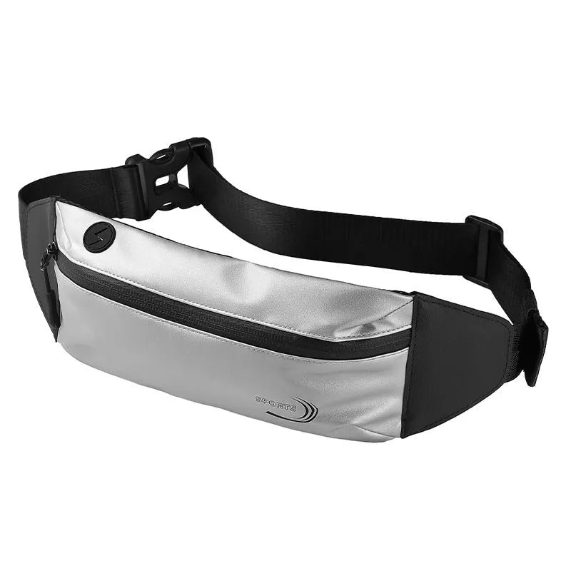 Men's blue waterproof polyester sports waist bag with adjustable strap.