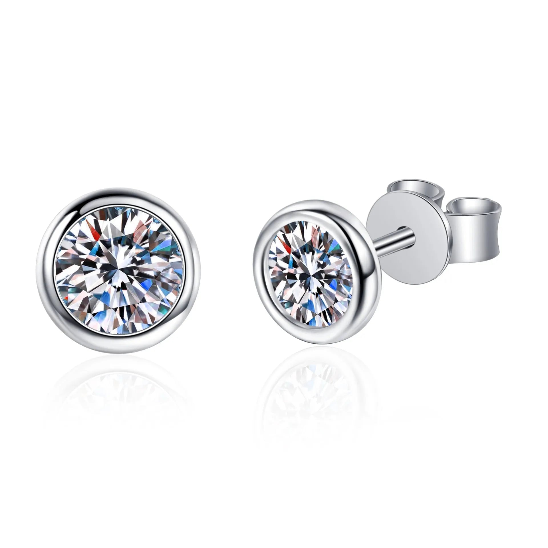 Pair of 925 sterling silver Pt950 gold plated women's earrings with moissanite or zircon stones and geometric design.