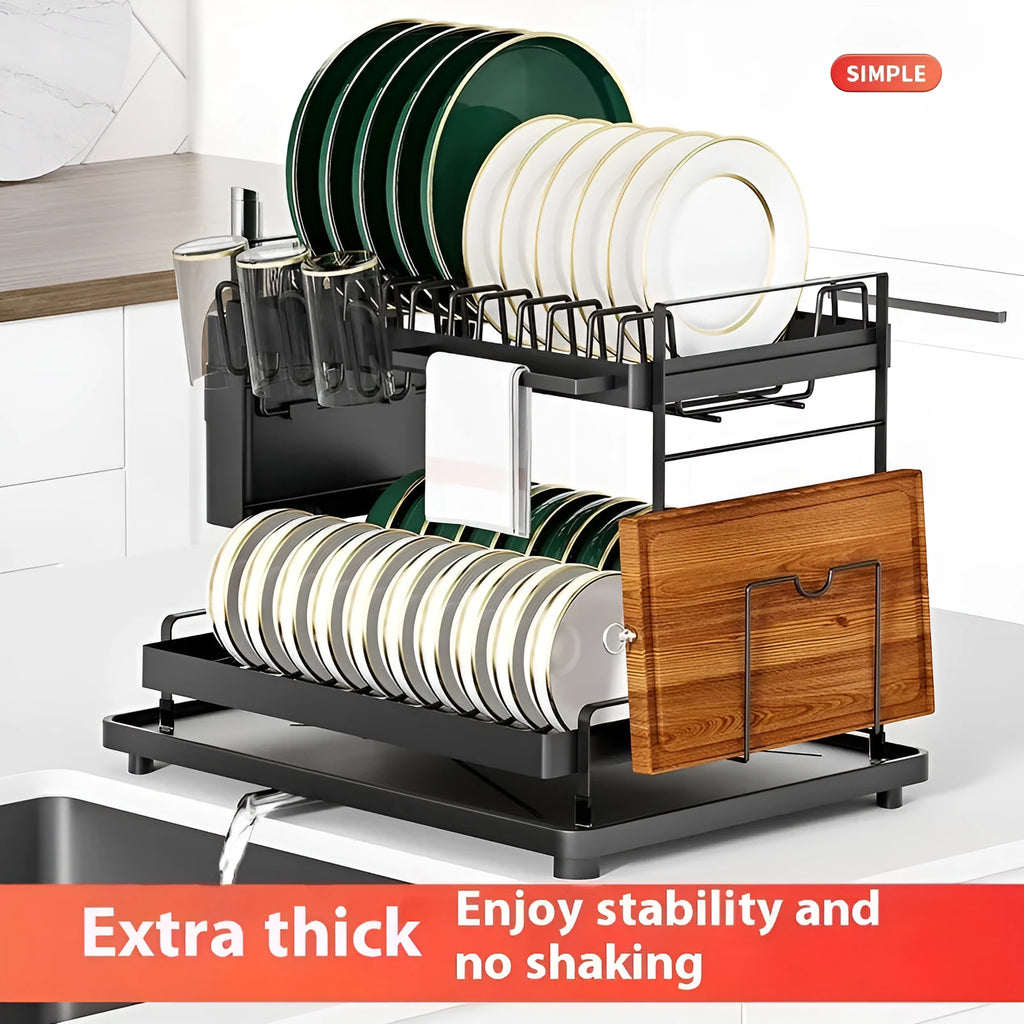 White double-layer kitchen storage rack with removable components for utensil organisation