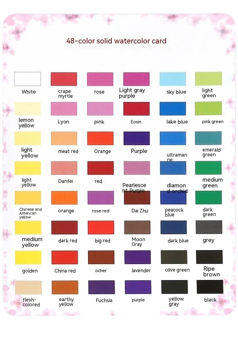 Solid watercolour paint set with 48 colours in metal storage boxes including Black Knight, Girl Pink and Sunshine Blue variations