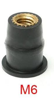 Black motorcycle windshield rubber brass nuts in M4 M5 M6 sizes with expansion rubber design