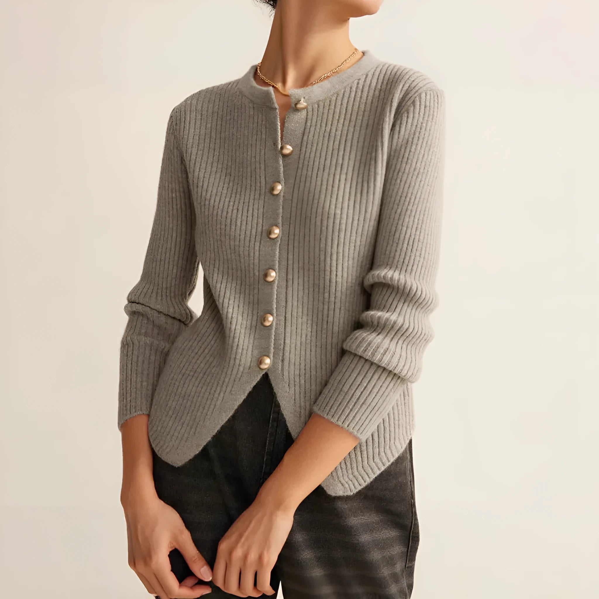 Yuan collar cardigan sweater in silver and red colours with Japanese-Korean casual styling