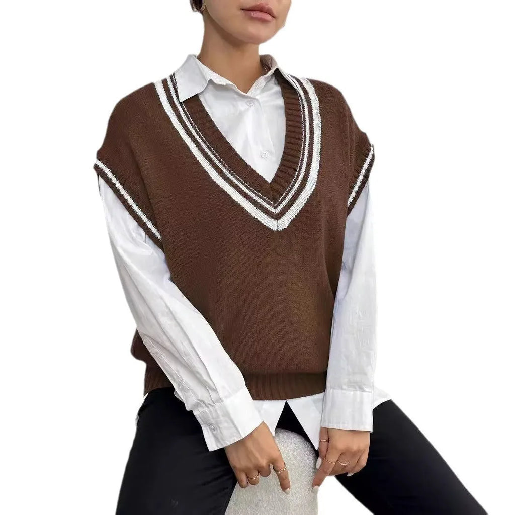 Women's loose fit wool blend vest sweater in blue colour free size pullover