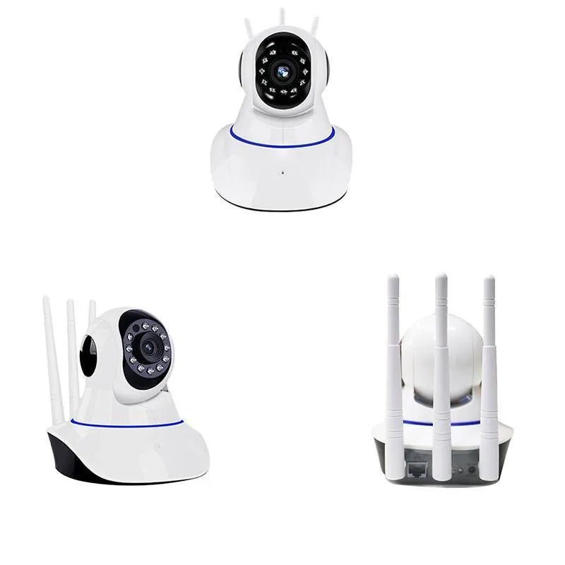 White wireless dome security camera for indoor and outdoor HD surveillance.