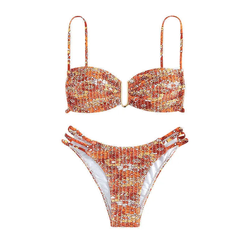 Women's high-waist floral bikini swimsuit in nylon with bra and panty set