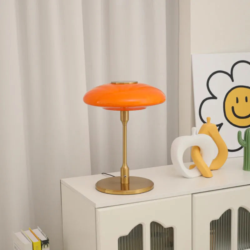 Korean vintage style bedside table lamp with metal holder in golden orange colour