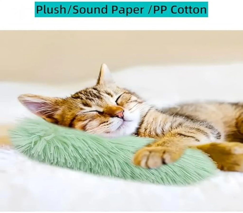 Interactive plush cat toys with catnip filling and crinkle sound feature in various colours