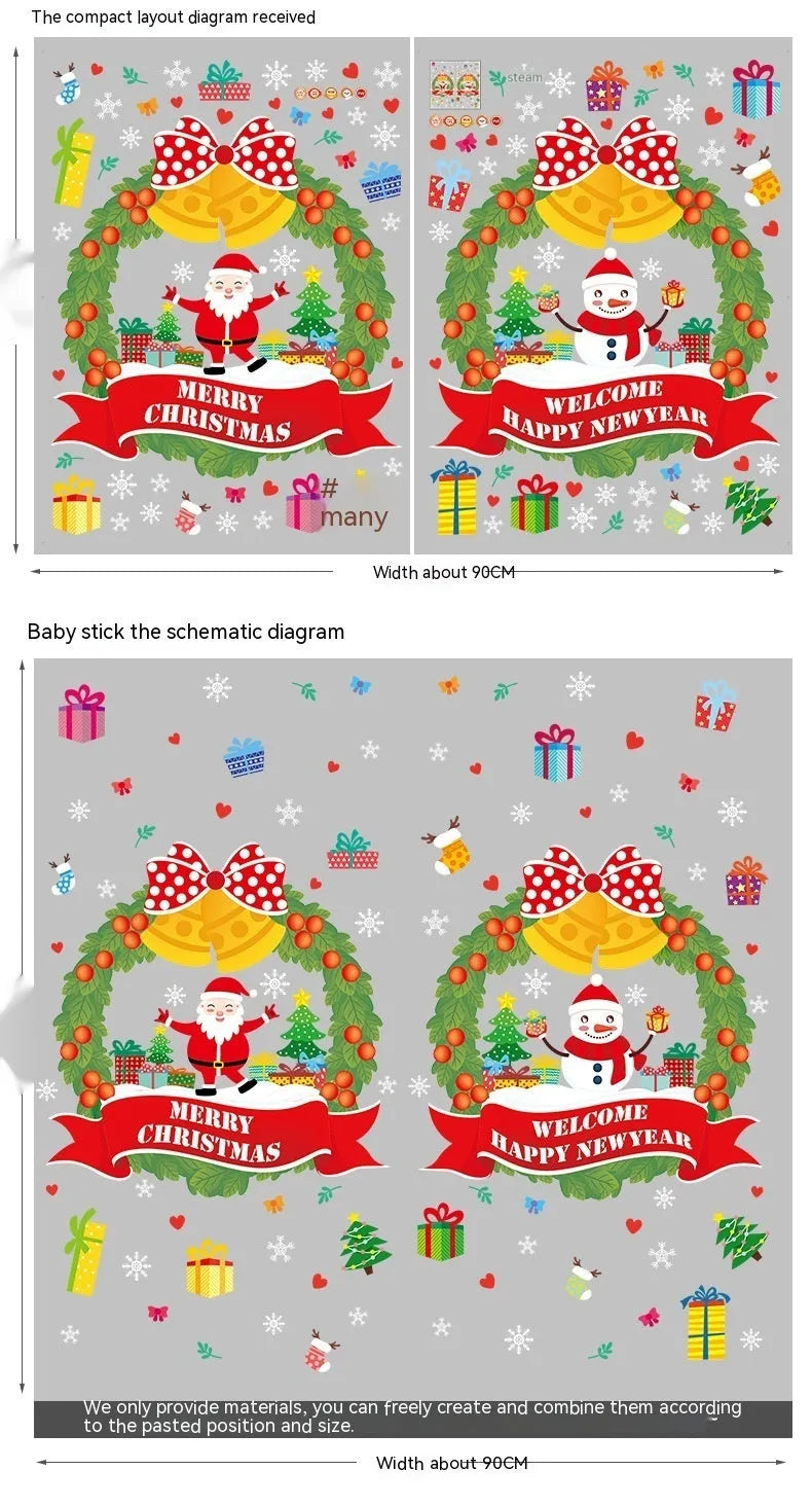 Non-adhesive electrostatic Christmas wall sticker 60x45cm PVC colourful cartoon pattern