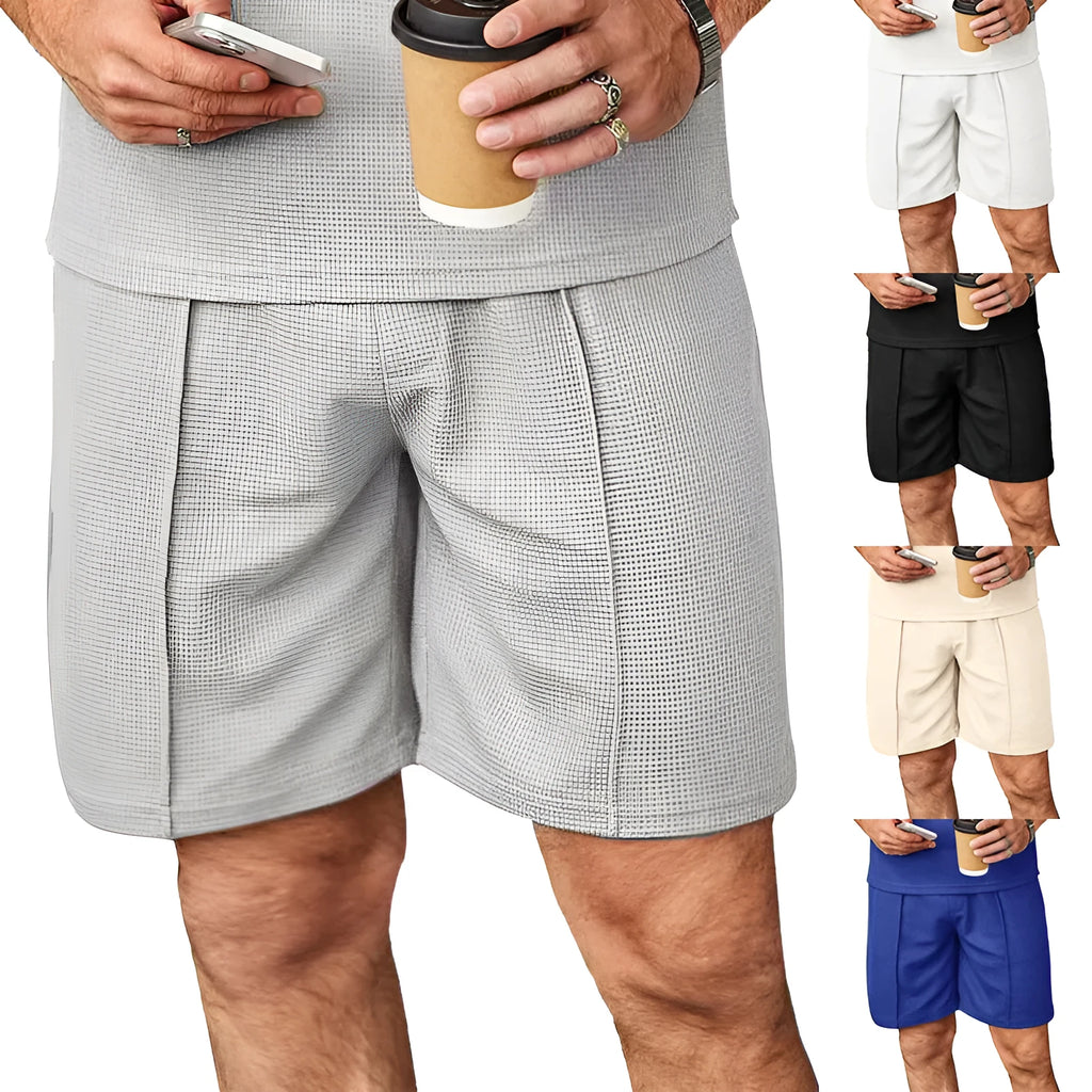 Men's plus size straight leg polyester casual shorts in black for summer wear
