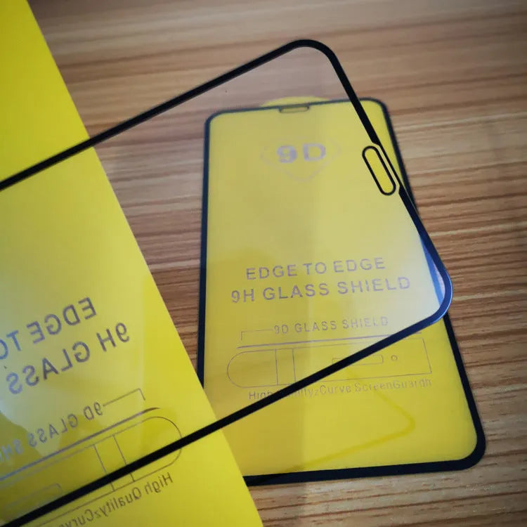 Black full coverage tempered glass screen protector for Xiaomi 10 Lite, 11 Lite, and 11T Pro phones.