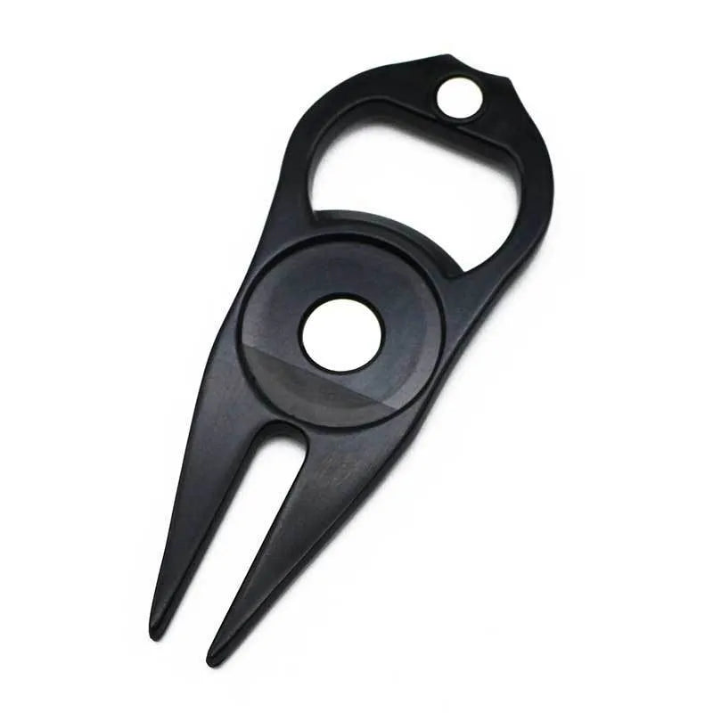Zinc alloy golf ball fork bottle opener tool with ball marking coins in black, green or silver