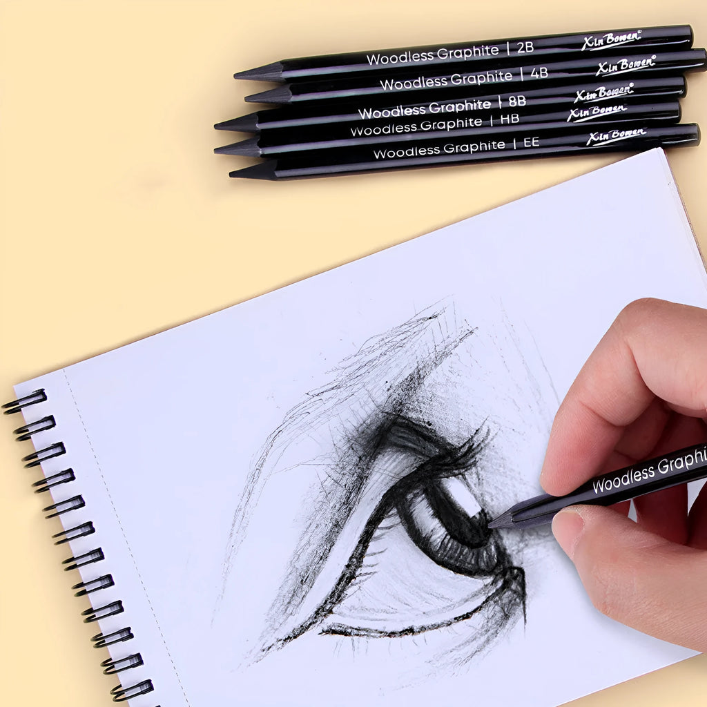 Wood-free graphite sketching pencils set with six grades HB 2B 4B 6B 8B EE for art drawing