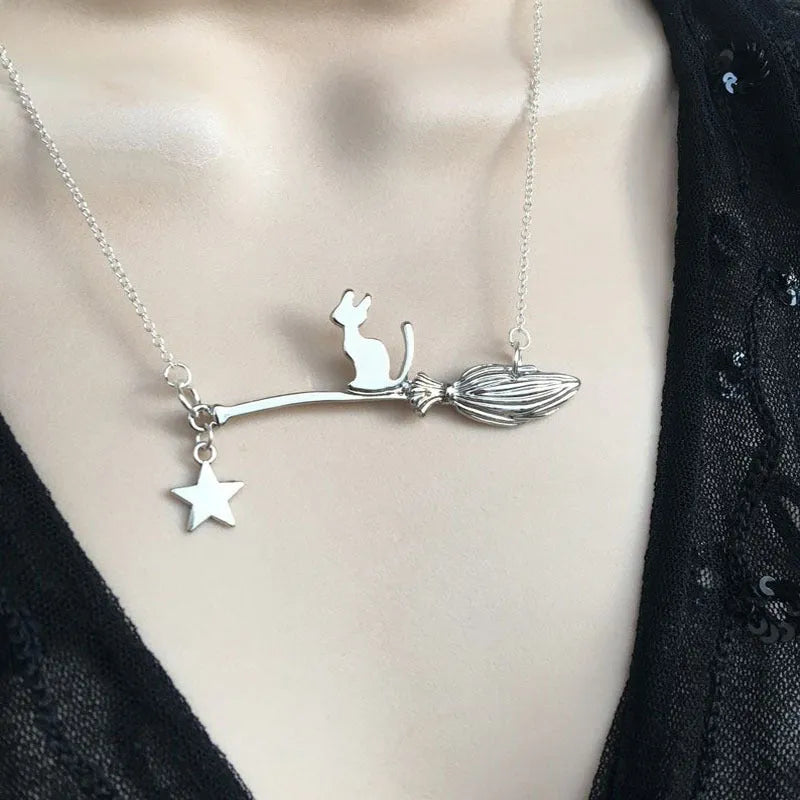 Halloween black cat alloy pendant necklace with totem animal modelling in four colour options