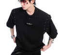 Deconstructed lace-up cutout short sleeve t-shirt in black or white, cotton-polyester blend