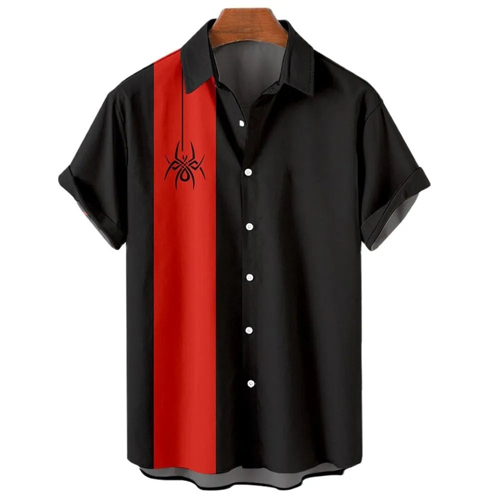 Men's striped Hawaiian casual shirt with button front and short sleeves in elastic polyester fabric