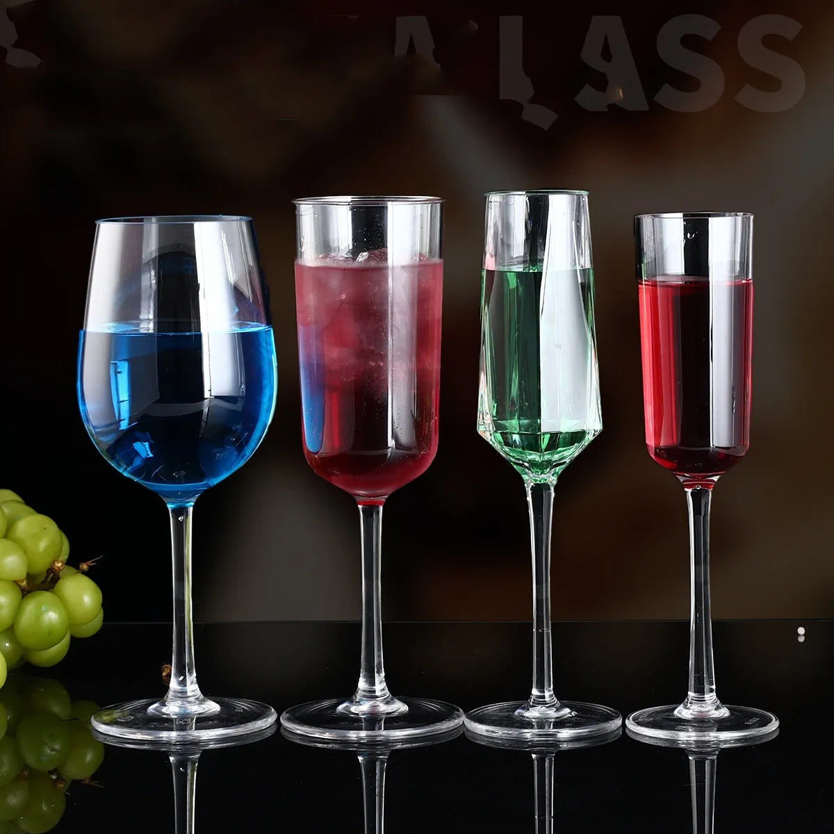 Clear acrylic wine bottle tumbler for party catering, available in 300ml and 550ml sizes.