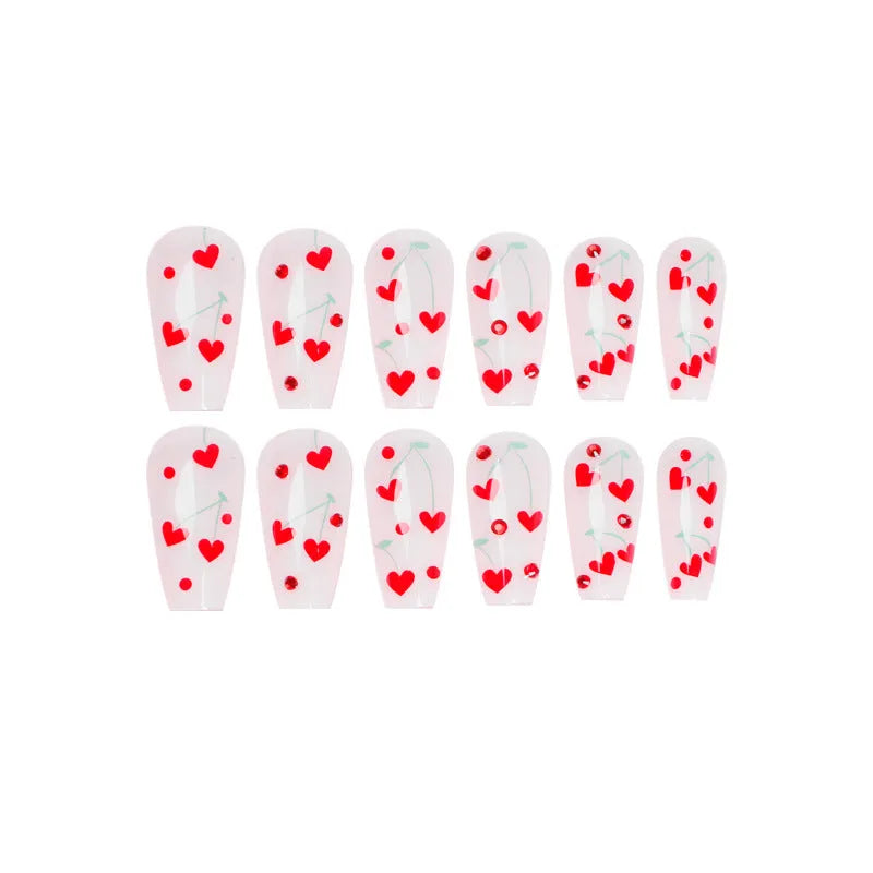 JP1601 French Love design artificial press-on nails, 24 pieces on an armour sheet with glue.