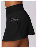 Women's high waist cotton blend sports tennis skirt in black with milk silk lining