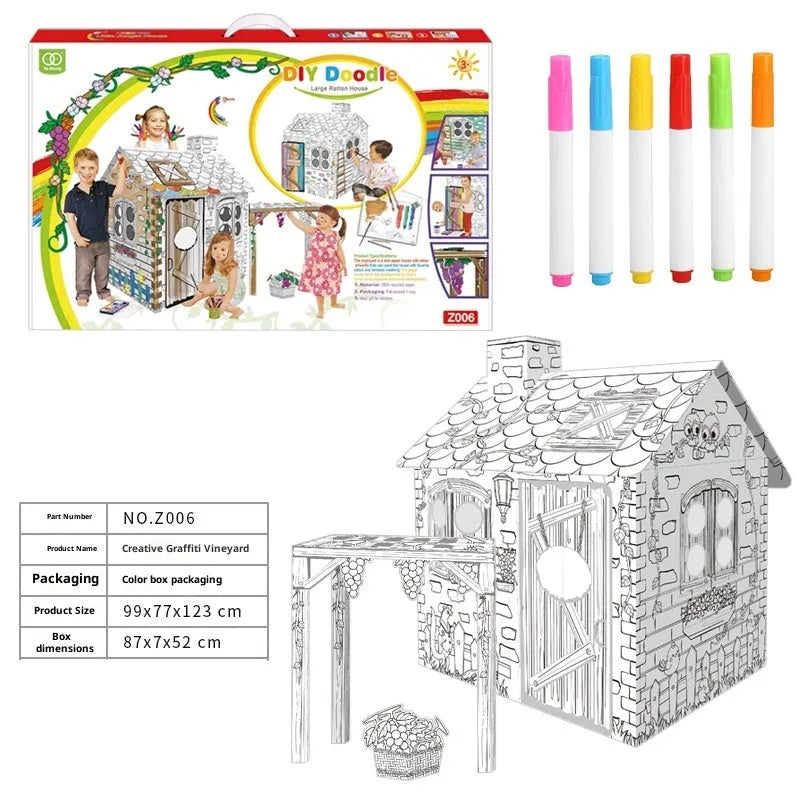 Paper DIY assembled 3D cartoon colour filling toy model featuring a Graffiti Castle theme