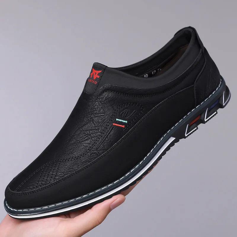 Men's low top business fashion shoes with leather toe cap and rubber sole in black or brown