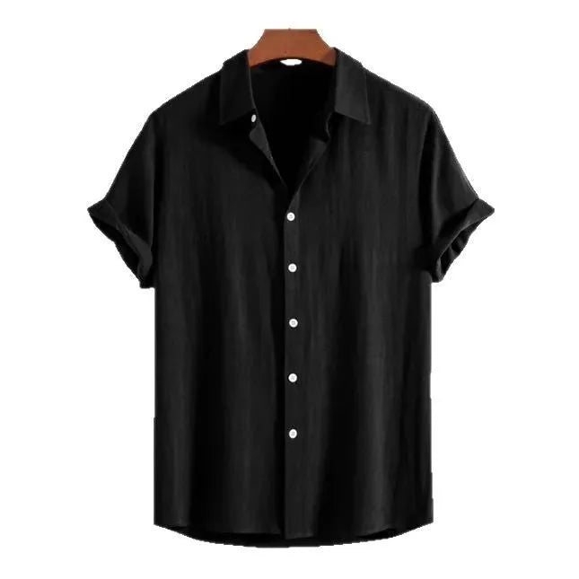 Men's loose-fit polyester cardigan in solid colour with short sleeves for summer casual wear