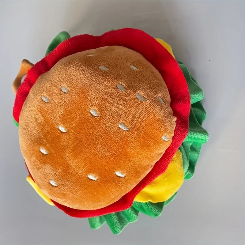 Cat wearing cartoon burger headdress collar in adjustable sizes for costume events