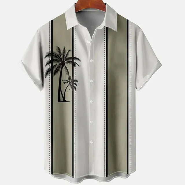 Men's slim fit floral beach shirt with 3D printed pattern on polyester fabric