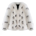 Women's plus size black and white raccoon print faux fur coat with Korean slim-fit design