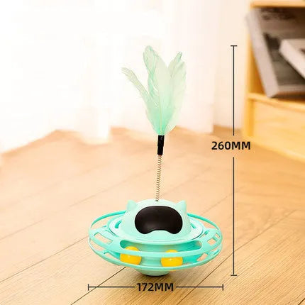 Pink self-hi tumbler cat toy with turntable design and cat stick for interactive pet play