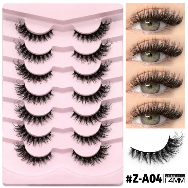 Natural artificial fibre false eyelashes in box with adhesive tube