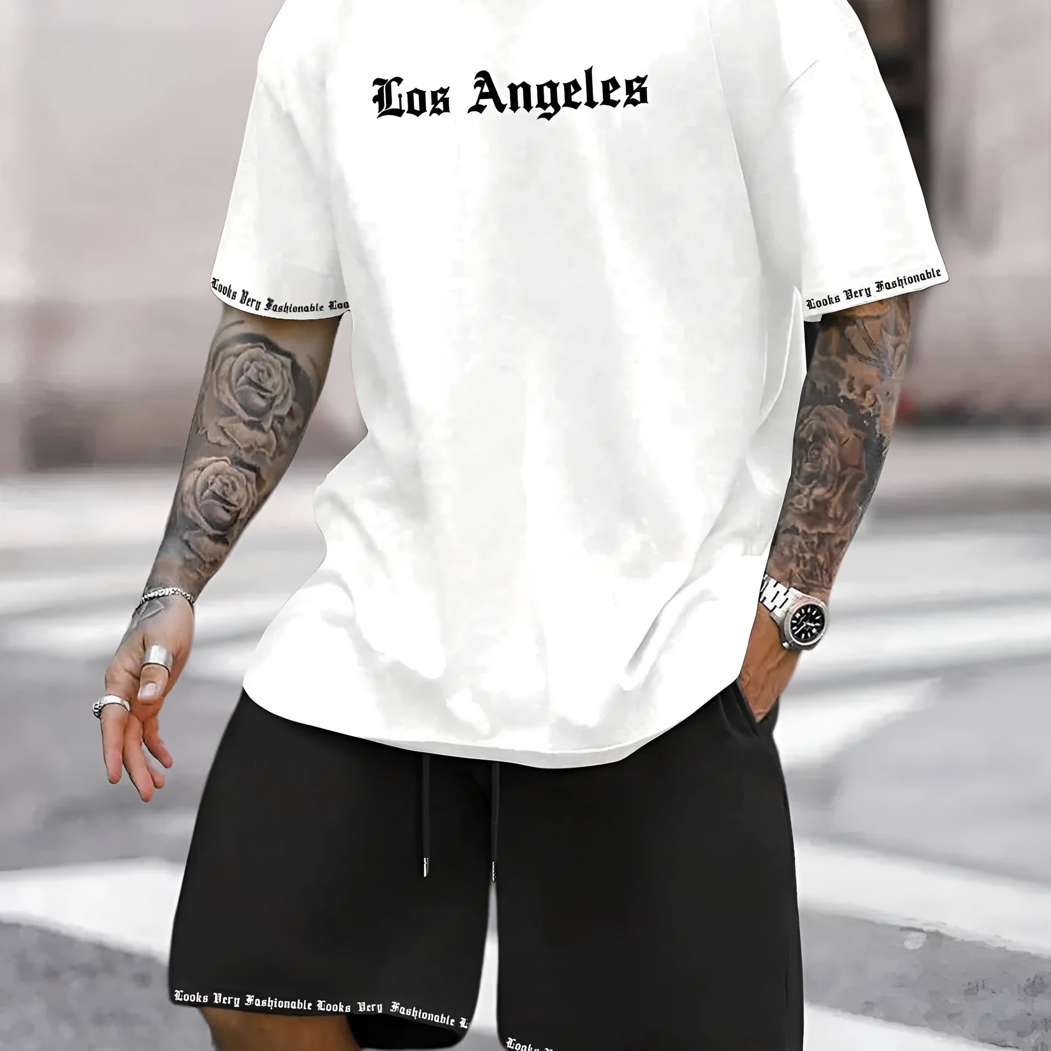 Men's quick-dry polyester sportswear set showing short-sleeved top and matching shorts in a solid colour.