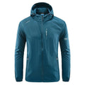 Men's lightweight grey summer hooded jacket on a hanger
