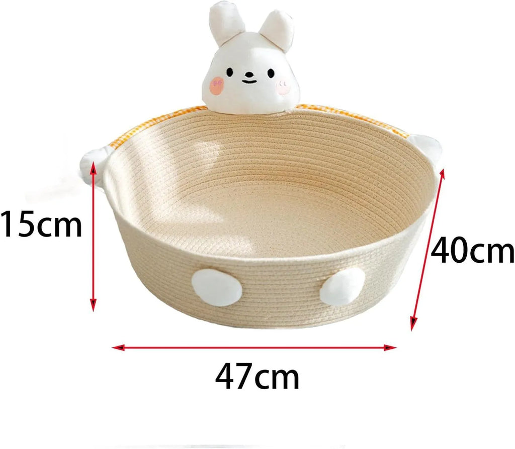 Woven cotton rope cat bed with scratching board in basket design