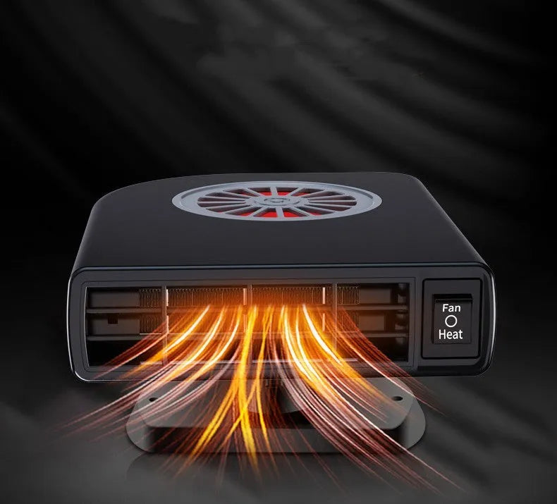 Black compact vehicle-mounted heater for car defrosting and defogging with 360-degree rotation