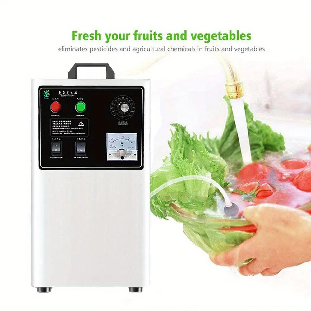 Fruit and vegetable ozone generator machine with 20g/h output, air-cooled system, stainless steel or white housing