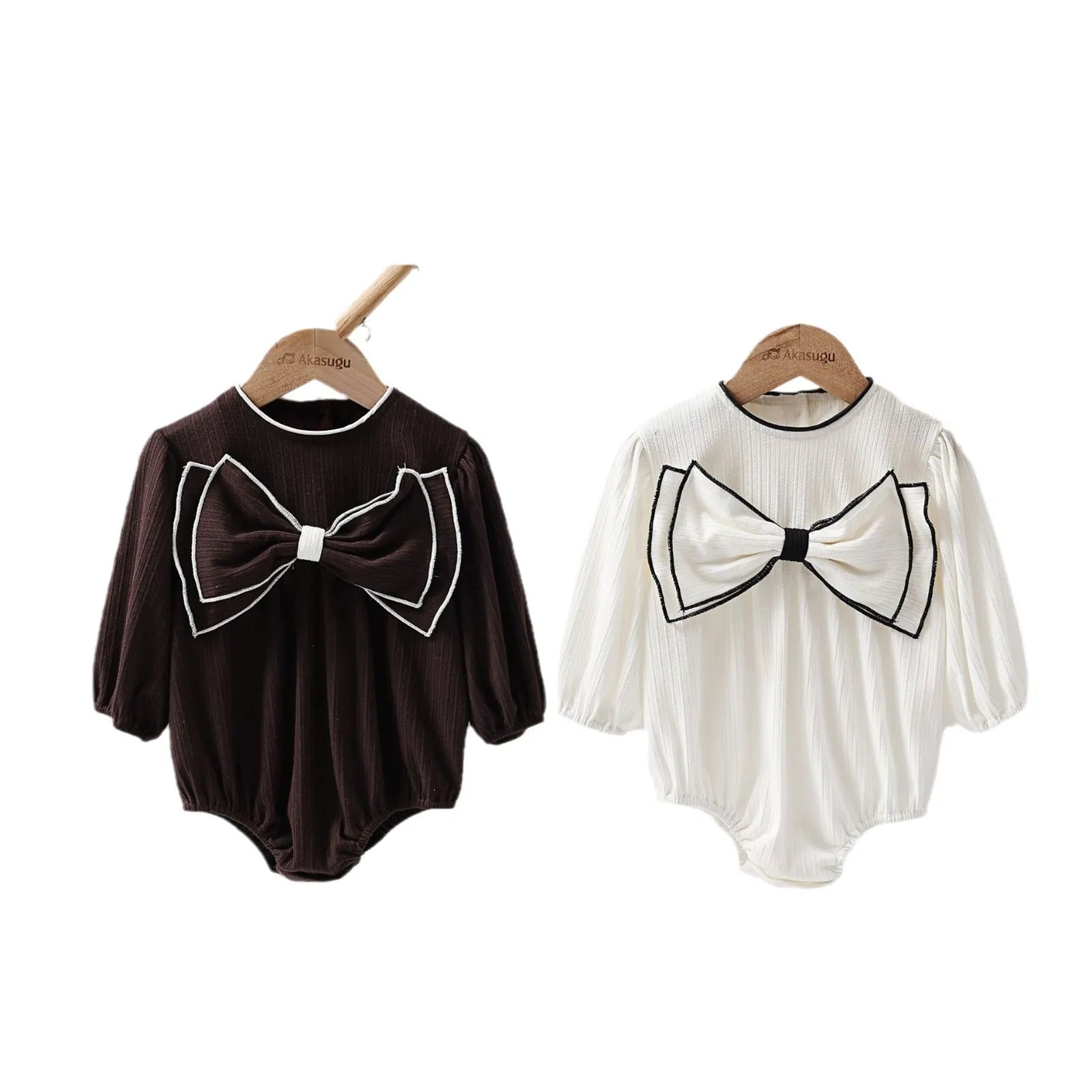 Baby girl long sleeve cotton onesie with bow detail in white triangle style